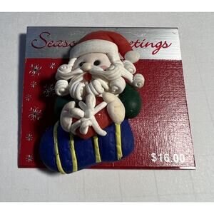 Brooch Pin Christmas Santa in a Socking Multicolored Resin 2 x 1.25 Inches